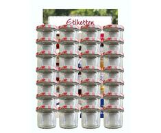 hocz Vorratsgläser-Sturzgläser Set | Menge 25 Stück | Füllmenge 125 ml | inkl. Schraubdeckel Deckelfarbe Rot Karriert 25 Etiketten | für Marmeladengläser Haushaltsetiketten beschriften Gläser