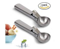 MAIYADUO Eisportionierer – Eislöffel Eisportionierer Edelstahl Ice Cream Scoop mit Abzug für Fruchtjoghurt und Keksteig 2 Stück