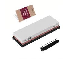 Trilancer Schleifstein Abziehstein 3000/8000, Doppelseitiger Wetzstein, Messerschärfer Wasserstein für Messer, mit Rutschfestem Halter Anleitung Schleifhilfe