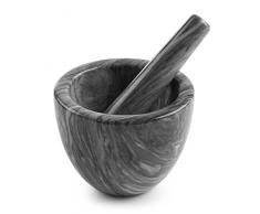 Eleganter Marmormörser und Stößel Set aus Naturstein-Mahlwerk für Guacamole, Gewürze, Kräuter, Pestos und Pasten, Grau