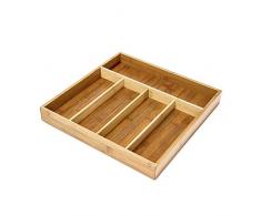 Relaxdays Besteckkasten mit 5 Fächern HxBxT: ca. 4 x 34 x 33,5 cm Besteckeinsatz aus Bambus als Schubladenorganizer und Besteckeinlage großer Schubladenkasten aus Holz pflegeleichte Besteckbox, natur
