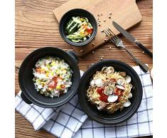 WEHOLY Abendessen Keramik Teller Geschirr Porzellan Runde Salat Besteck Schwarz Doppelhandgriffe Geschirr Schüssel Teller 1 Stück (B)