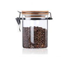 Usmascot Glas Aufbewahrungsdose mit Bambusdeckel, Borosilikatglas Kanistern, Dichtungsring aus Silikon, Schnappverschluss Glas Lebensmittel Vorratsdose Für Tee, Kaffee und mehr (850ml)