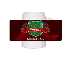 Fußball-Bierkrug mit Namen Furkan und Motiv Mittelfeld-Ass für Fußballer