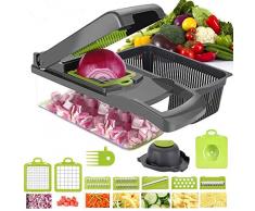 ROVE Gemüseschneider Set 11 in 1 Zwiebelschneider Obstschneider Kartoffelschneider Hand Gemüsehobel für Gemüsespaghetti Karotte, Gurke, Kartoffel, Kürbis, Zucchini, Zwiebel (Grau