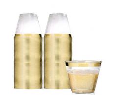 Tancurry 25Stück Durchsichtig Mit Goldrand Kunststoff Becher Plastik-Becher Trinkbecher für Party Hochzeit, Camping, Strand Und Picknick (Gold)