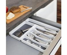 Relaxdays Besteckkasten für Schublade, Besteckeinsatz mit 6 Fächern, Kunststoff, HxBxT: 5x32,5x40,5cm, weiß/anthrazit