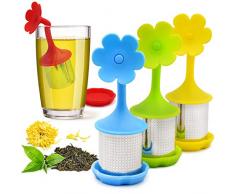 DINGHENG Teesieb, Extra feines Teefilter aus 304 Edelstahl und Lebensmittel Silikon, Kreatives Sieb für losen Tee Premium Sieb,Passend für die meisten Bechern,Kreatives Geschenk Set 4-teilig