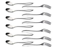RETON 12 Stück Dessertgabel und Löffel Set aus Edelstahl, 3 Zinken, Kuchen, Obststeak, Gabel und Kaffeelöffel für Zuhause, Hochzeit, Party, Café, Restaurant, Weihnachtsgeschenk (6 Gabeln+6 Löffel)
