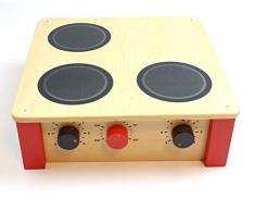 Kinder-Tischherd aus Holz / 3 Ceranfelder + 3 Drehschaltern / Maße: 40 x 40 x 14 cm / Gewicht: 2,7 kg / Made in Germany / für Kinder ab 2