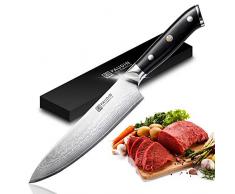 PAUDIN Damastmesser Kochmesser 20cm - Ultra scharfes 8-Zoll Küchenmesser Damaskus Messer mit ergonomischem Micarta-Griff, Japanisches AU10-Stahl-Kochmesser