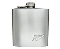 Luxus Edelstahl Flachmann 6 Unzen (180 ml), Mit Zinn Neuseeland Farn Abzeichen, Handgemacht von William Sturt
