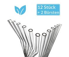 ZWEIZACK ® Glasstrohalme (12er Set) Hochwertiger Glas Strohhalm wiederverwendbar, stabil, nachhaltig | Glas Trinkhalme handgefertigt | gerade und gebogen | plastikfrei Zero Waste