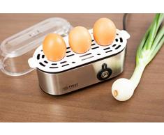 TZS First Austria - 1 bis 3 Eierkocher Edelstahl | Betriebskontrollleuchte | frei wählbarer Härtegrad | rostfreier gebürsteter Edelstahl/schwarz | Messbecher mit Eierpiekser