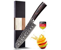 Joyspot Japanisches Santoku Messer, 7 inch Kochmesser Profi Messer Deutsche Karbon-Edelstahlmesser Extra Scharfe Messerklinge mit Ergonomischer Griff, Beste für Home Kitchen …