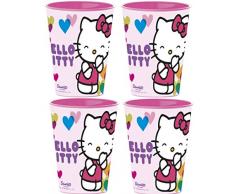 Familienkalender Hello Kitty Becher Tasse mit bunten Herzen Trinkbecher mit Henkel Becher 250 ml | Katze | Geschenk | Kind | Mädchen | (4 Becher)