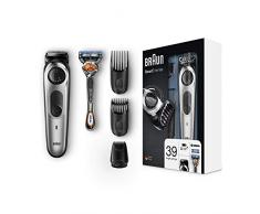 Braun Barttrimmer und Haarschneider BT5065, 39 Längeneinstellungen, AutoSense-Technologie, Präzisionsscherkopf, inkl. Gillette Rasierer, schwarz/silber