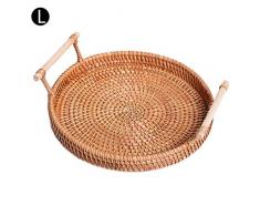 RecoverLOVE Handgemachte Rattan Brotkorb Runde Cracker Tablett Geflochtene Tee Tabletts mit Griffen, Obstkorb Tablett zum Servieren von Dinnerpartys Kaffee Frühstück