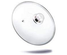 Kerafactum Topfdeckel Deckel aus Glas spülmaschinenfest hitzebeständiger Universaldeckel für Topf und Pfanne gehärtetes Qualitätsglas Glasdeckel Dampfloch hochwertiger Griff aus Edelstahl (18 cm)