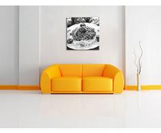 Spaghetti Bolognese auf dem Teller Kunst B&W, Format: 70x70 auf Leinwand, XXL riesige Bilder fertig gerahmt mit Keilrahmen, Kunstdruck auf Wandbild mit Rahmen, günstiger als Gemälde oder Ölbild, kein Poster oder Plakat