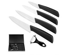 Ballery Keramikmesser Set, Professionelle Küchenmesser aus keramisch 4-teilig Messer (6 Zoll Chefmesser, 5 Zoll Mehrfunktionalmesser, 4 Zoll Obstmesser, 3 Zoll Obstmesser) und 1 Sparschäler – Weiß
