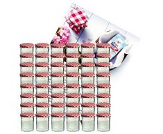 MamboCat 48er Set Sturzglas 350 ml Marmeladenglas Einmachglas Einweckglas to 82 rot Karierter Deckel incl. Diamant-Zucker Gelierzauber Rezeptheft