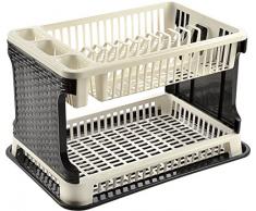 genialo Maxi-Abtropfplatz, doppelstöckiges Abtropfgestell Abtropfkorb Abtropfgitter, Küche Teller Besteck Becher, Kunststoff, 45 x 30 x 26 cm