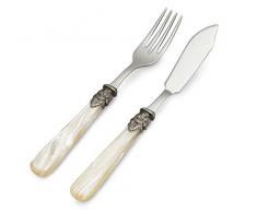 EME NAPOLEON Fischbesteck 2-Teilig aus rostfreiem INOX Edelstahl 21 cm: Fisch Besteck Spülmaschinengeeignet in Perlmutt