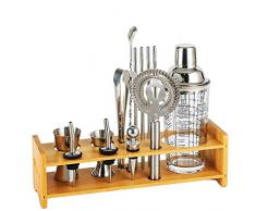 SILOLA Martini Bartender Mixology Kit, professionelles Home-Bar-Set mit Holzständer - Hochwertiger Glas-Cocktail-Shaker und anderes Bar-Zubehör Outdoor-Partys Home DIY