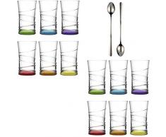 Lav 12 teiliges Wassergläser Saftgläser Trinkgläser Getränkegläser Coral 350 ml inkl. Longdrinklöffel - Spülmaschinengeeignet - Bunt