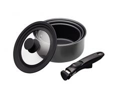 Kitchencraft MasterClass Smart Space Ineinander stapelbare Antihaft Induktions-Kochtöpfe mit abnehmbarem Griff und Universal-Deckel (5-teiliges Set), Edelsthal, Grau, 21 x 21 x 14 cm, 5