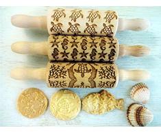 URLAUB-FERIEN 3-er SET Kinder Nudelhölzer Teigrolle für hausgemachtes Gebäck. Urlaub-Ferien Teigrolle. Gravierte Nudelholz. Gravierte Teigroller mit Muster. Engraved rolling pin