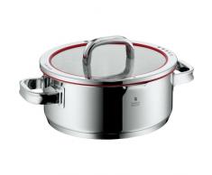 WMF Function 4 Kochtopf 24cm, Glasdeckel, Bratentopf 4,1l, Cromargan Edelstahl poliert, 4 Abgießfunktionen, Innenskalierung, Topf Induktion, unbeschichtet, rot
