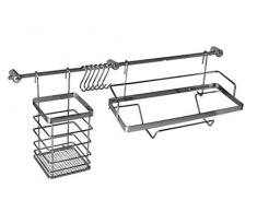 Metlex Küchenreling Küchenutensilienhalter Küchenrelingsystem Edelstahl Hängeleiste Küchenutensilien Hakenleiste 10 Telig 54cm Silber