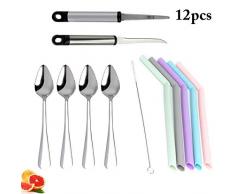 JUSTDOLIFE 4PCS Obstlöffel mit Grapefruitschäler Cutter 5PCS Silikonstroh Pinsel