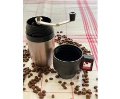 Kaffeeset mit Tasse, Handmühle mit Keramikmahlwerk, Filtersieb und doppelwandigem Edelstahlbecher