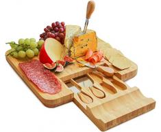 Harcas Bambus-Käseplatte und Messer-Set Ideal zum Servieren von Käse, Crackern, Salami und Lebensmitteln. Größe: 33cm x 33cm x 3.5cm