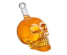 Totenkopf-Karaffe - Schädel-Flasche aus Glas mit Korken [350ml, 550ml oder 1000ml] Skull Head Glaskaraffe für Whisky, Wein und Spirituosen