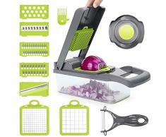 POWERAXIS Gemüseschneider,12 in 1 Zwiebel Zerkleiner,Obst Mandoline Gemüseschneider Zwiebelschneider,Käse Cutter,Multischneider Kartoffelschneider Gemüsehobel/Würfeln/Hobeln/Schälen