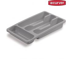 Besteckkasten aus Kunststoff, mit 4 Fächern, 33x20x6cm, grau: Camping Schubladeneinsatz Besteck Box Besteckeinsatz Mit 4 Fächern Für mehr Ordnung in der Schublade Größere und kleinere Fächer vorhanden