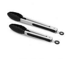 WIN HOUSE 2 x Küchenzange Set aus Edelstahl, Mehrzweckzange Grillzange Servierzange mit Verschluss + hitzebeständigen Silikon-Spitzen für beschichtete Töpfe und Pfannen, 9 Zoll + 12 Zoll
