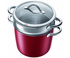 Silit Vitaliano Rosso Nudeltopf, mit Glasdeckel und Einsatz à 24 cm, Silargan Funktionskeramik, Schüttrand, induktionsgeeignet, Auslaufmodell, rot, 8,5 l