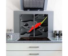 decorwelt | Herdabdeckplatten 2x30x52 cm Ceranfeldabdeckung 2-Teilig Universal Elektroherd Induktion für Kochplatten Herdschutz Deko Schneidebrett Sicherheitsglas Spritzschutz Glas Paprika