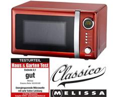 Melissa 16330109 Classico Mikrowelle Mikrowellenofen Retro-Design Metall-Gehäuse, 20 Liter Garraum, 700 Watt Mikrowellenleistung, Timer, 5 Leistungsstufen, Rot Metallic