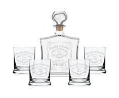 polar-effekt 5-TLG Geschenk-Set mit Whiskeyflasche und 4 Leonardo Whiskygläser - Edle Glas-Karaffe Inhalt: 700ml - mit Gravur Motiv Quality Whisky