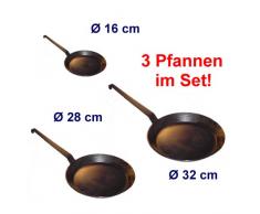 Eisenpfanne Set Ø 16 + 28 + 32 cm kaltgeschmiedet