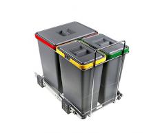 ELLETIPI Ecofil PF01 34B1 Mülleimer Mülltrennung, ausziehbar für Base, Kunststoff und Metall, Grau, 30 x 45 x 36 cm