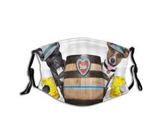 PONIKUCY Gesichtsbedeckung,Pet Dog Beer Lustige Tiere Overalls Hunde hinter Weinfass halten Bierkrug Happy Enjoyment,Wiederverwendbar Winddicht Staubschutz Mund Bandanas Outdoor Mit 2 Filtern