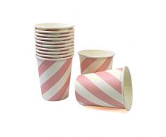 Frau WUNDERVoll® 60 PAPPBECHER, ROSA Streifen, 240 ml/Einwegbecher, Trinkbecher, Papierbecher, Einweggeschirr, Geschirr, Hochzeit, Kindergeburtstag, Partygeschirr