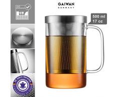 PURE550S: Teetasse mit Sieb und Deckel, Teeglas mit Sieb, Teeglas mit Henkel, 500ml Nutzvolumen, 30 Jahre Garantie auf das Edelstahlsieb